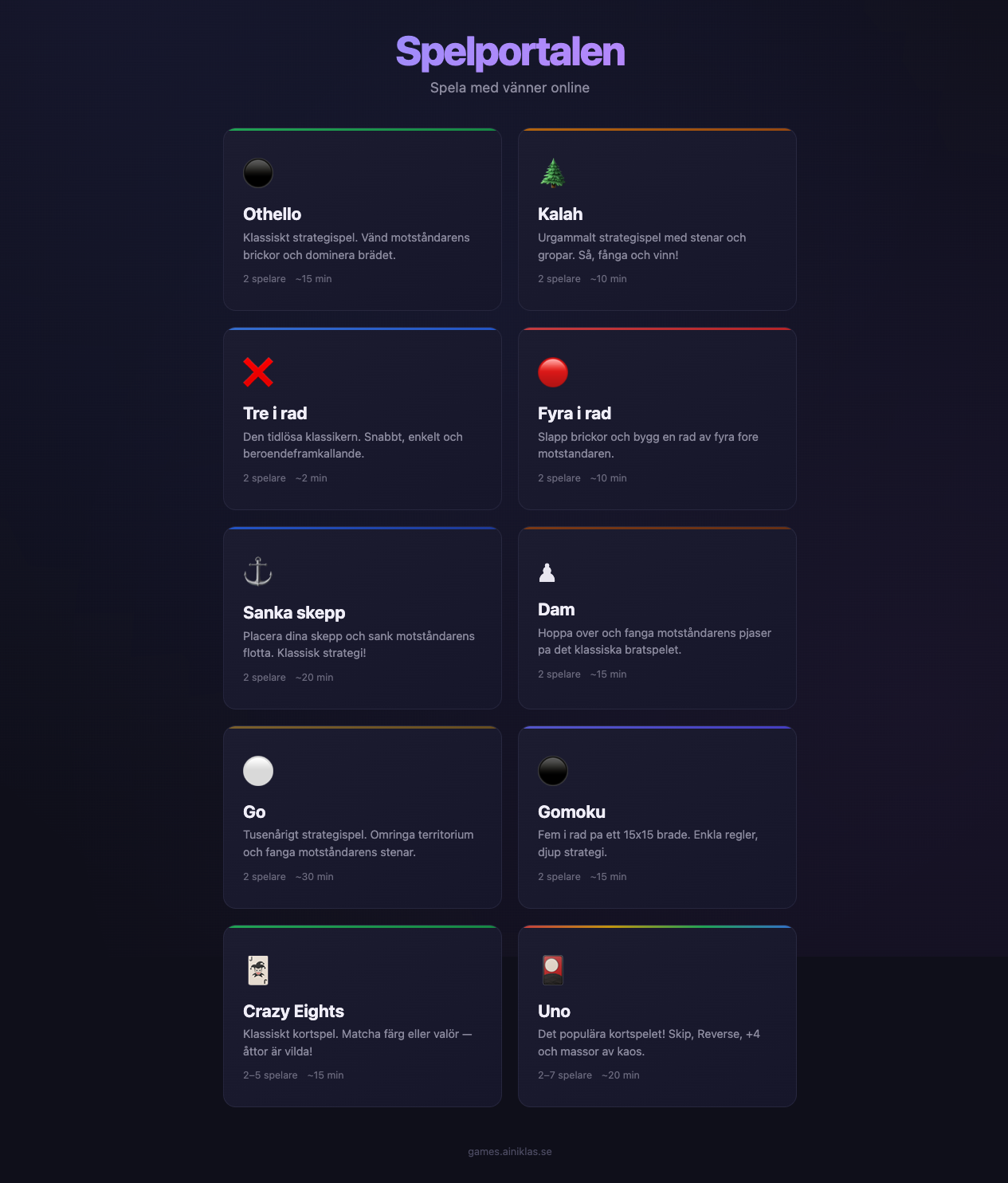 Spelportalen - översikt över alla spel i lobbyn
