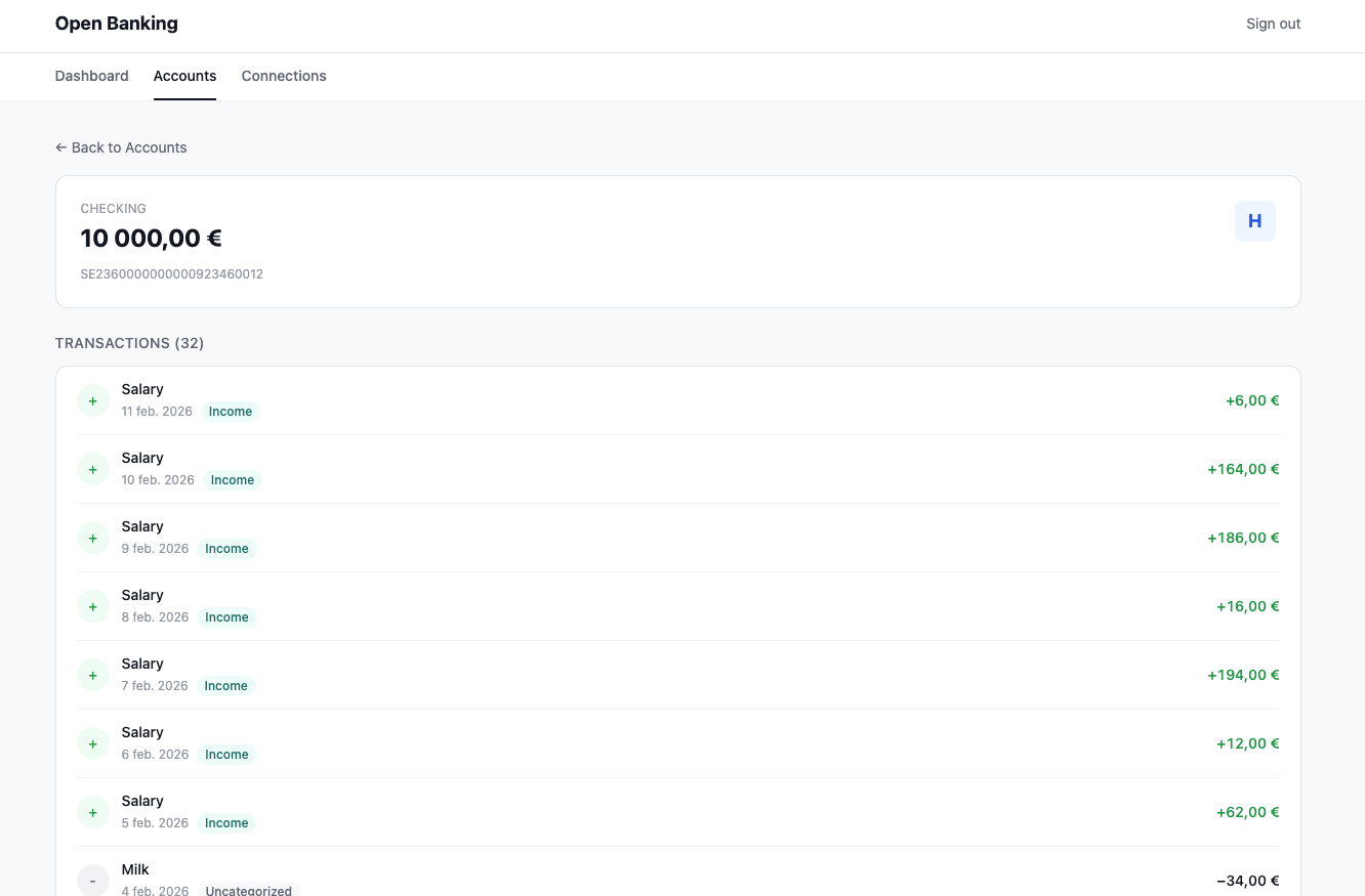Open Banking – Transaktionshistorik för ett Handelsbanken-konto