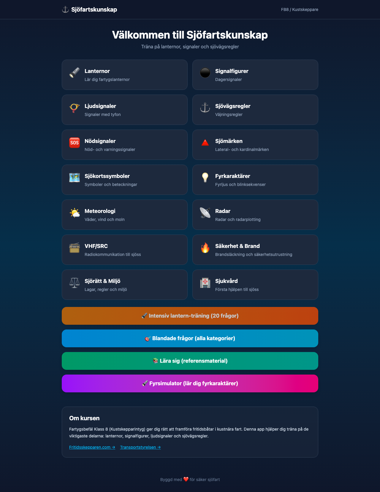 Sjöfartskunskap – startsida med kategorier