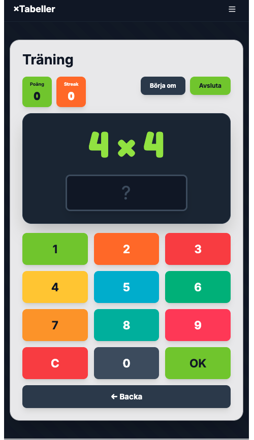 Multiplikationsspelet – Träningsläge